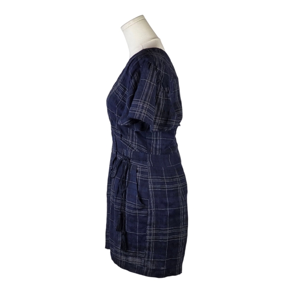Greylin Navy Plaid Wrap Romper M Flutter Sleeve Tie Waist Chic Summer - Picture 5 of 10